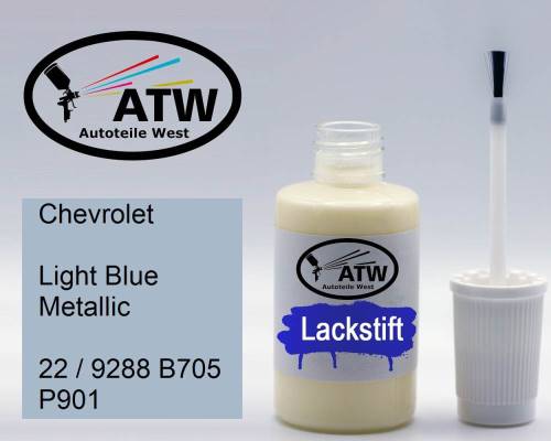 Chevrolet, Light Blue Metallic, 22 / 9288 B705 P901: 20ml Lackstift, von ATW Autoteile West.